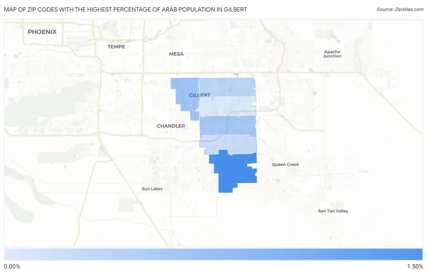 Zip Codes with the Highest Percentage of Arab Population in Gilbert Map
