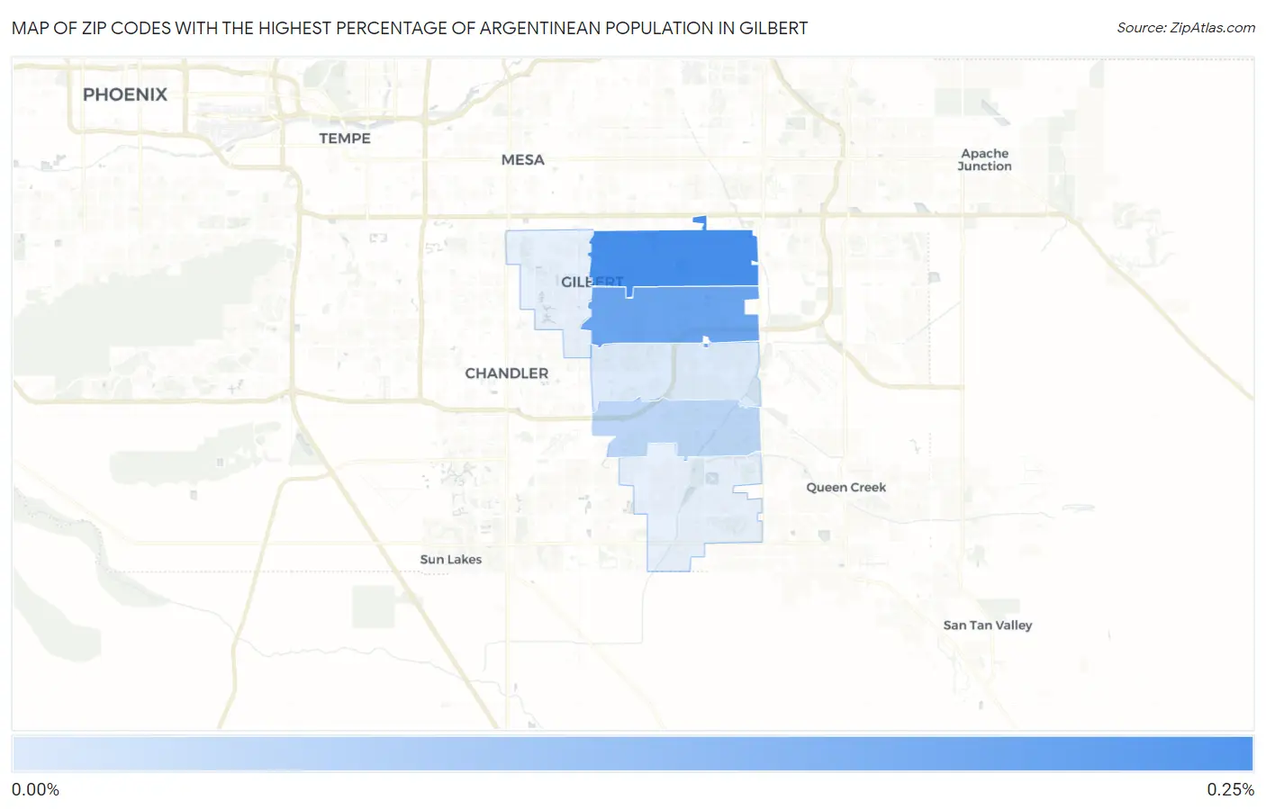 Zip Codes with the Highest Percentage of Argentinean Population in Gilbert Map