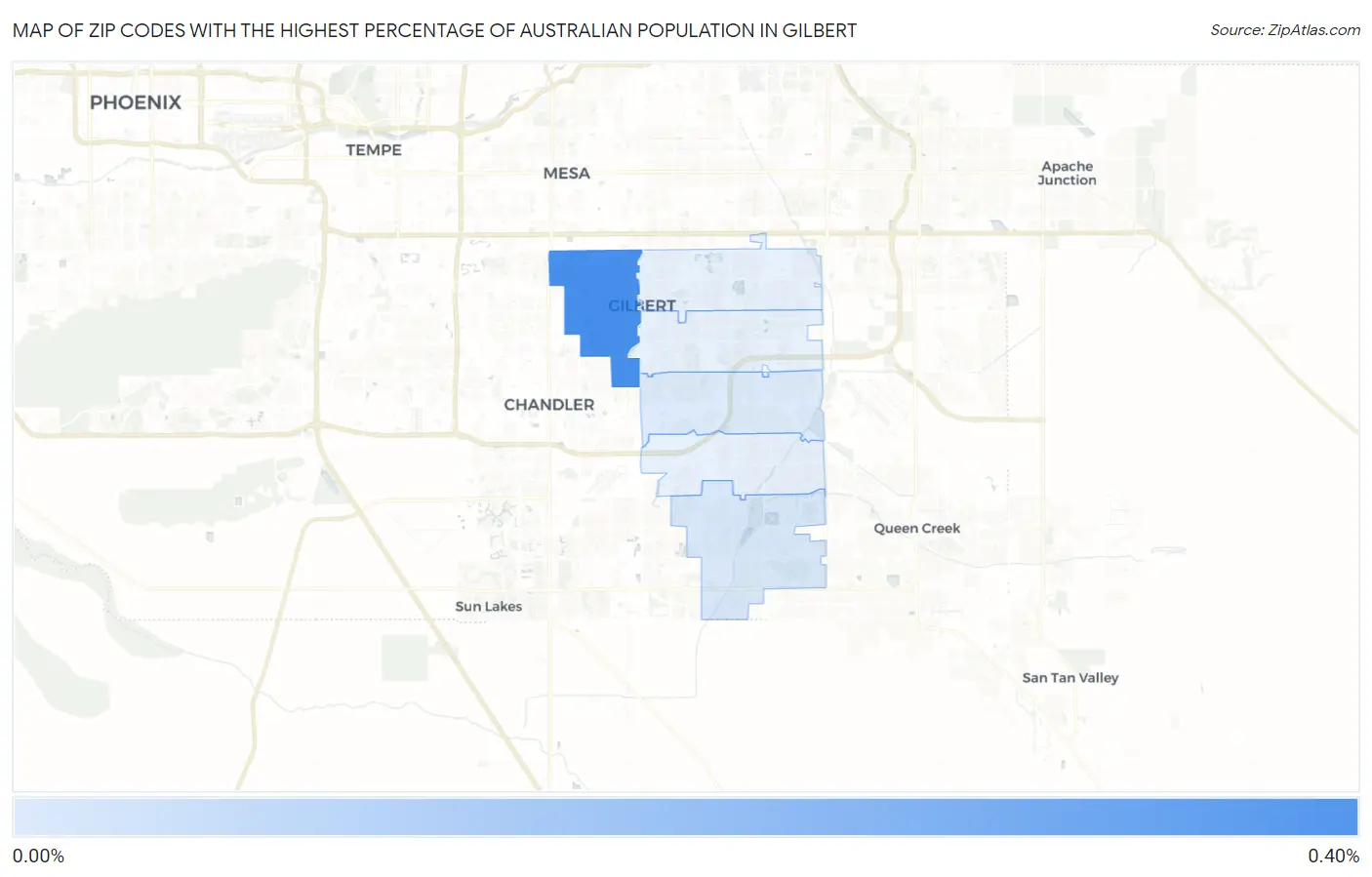 Zip Codes with the Highest Percentage of Australian Population in Gilbert Map