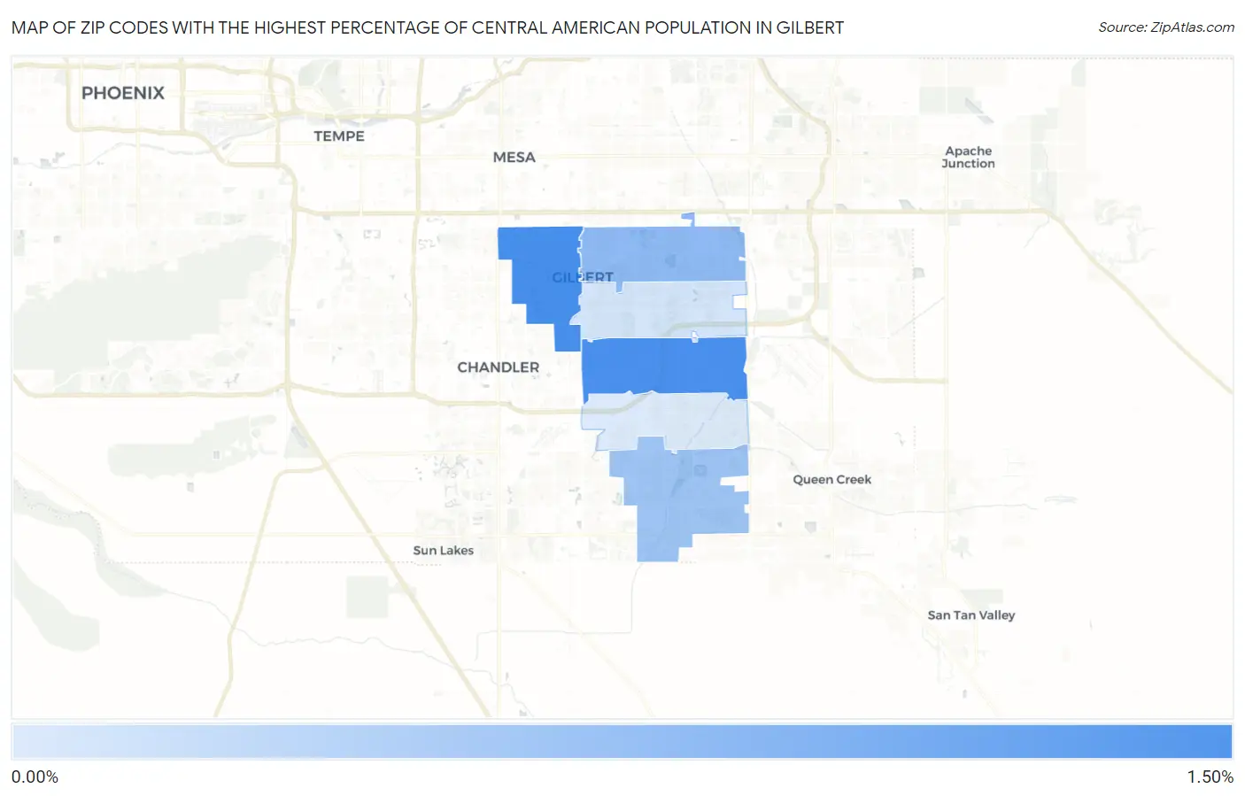 Zip Codes with the Highest Percentage of Central American Population in Gilbert Map