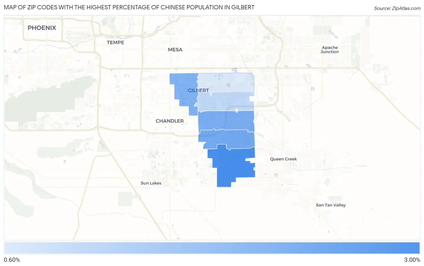Zip Codes with the Highest Percentage of Chinese Population in Gilbert Map