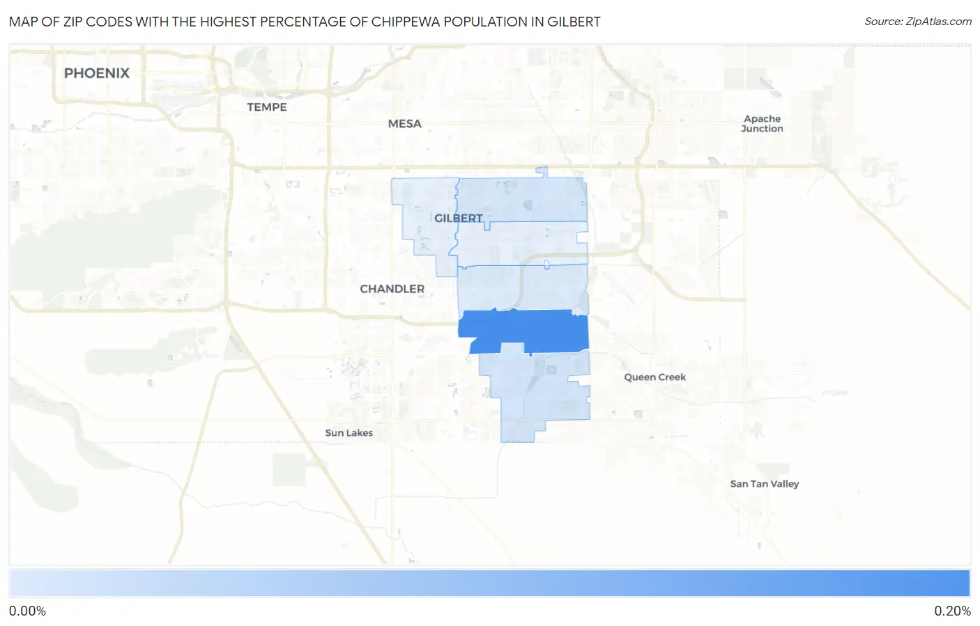 Zip Codes with the Highest Percentage of Chippewa Population in Gilbert Map