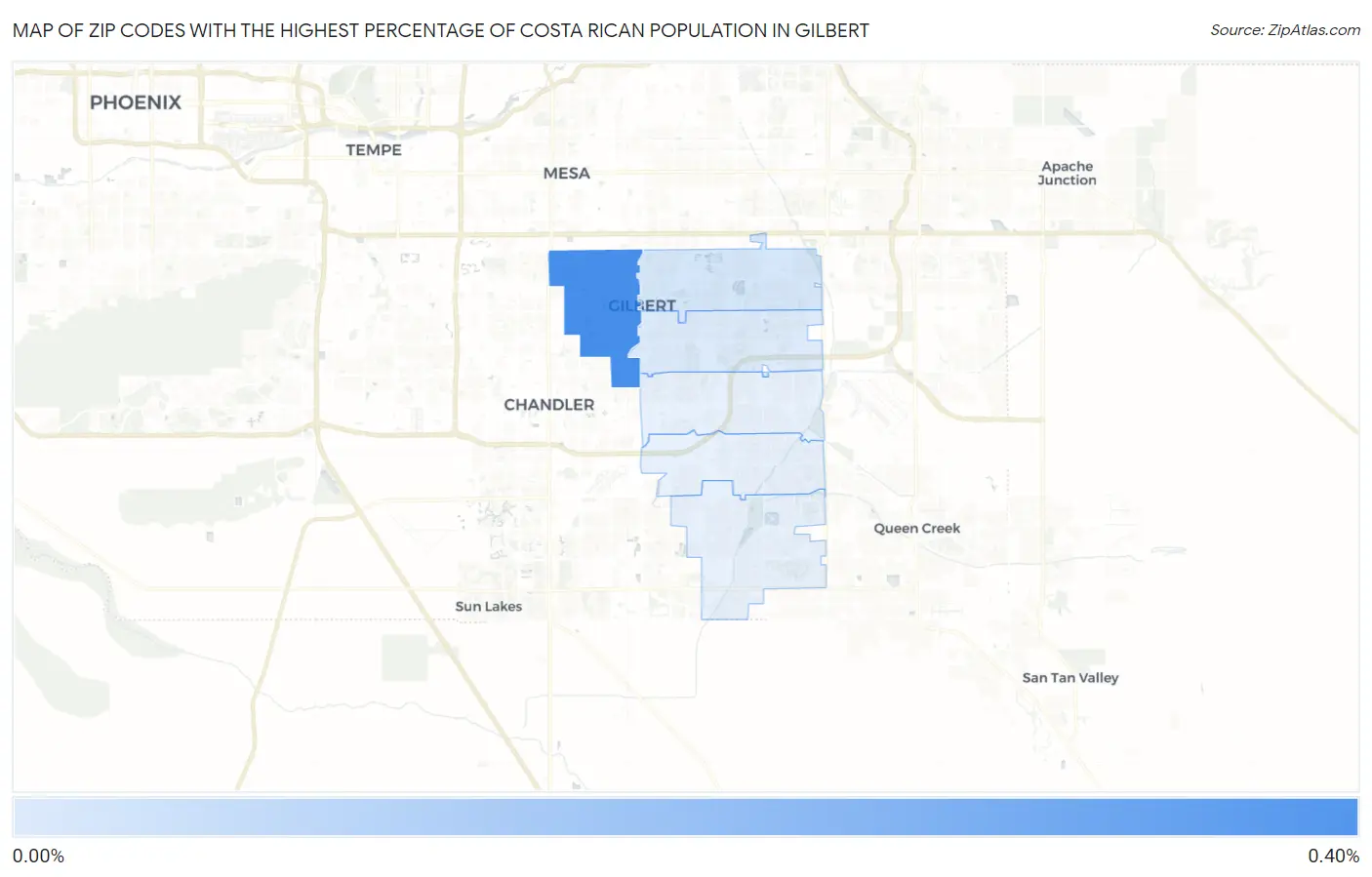 Zip Codes with the Highest Percentage of Costa Rican Population in Gilbert Map