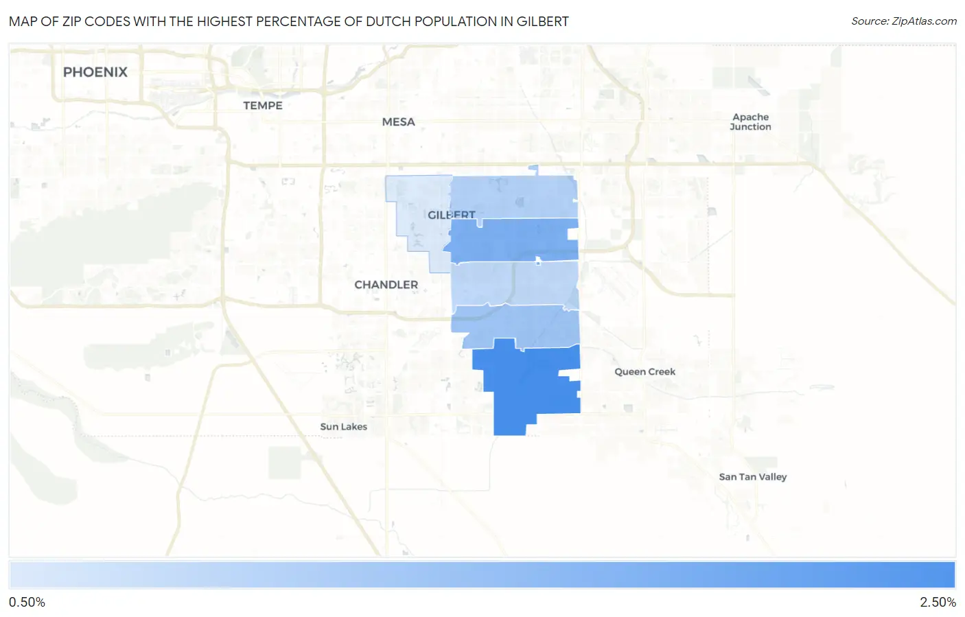 Zip Codes with the Highest Percentage of Dutch Population in Gilbert Map