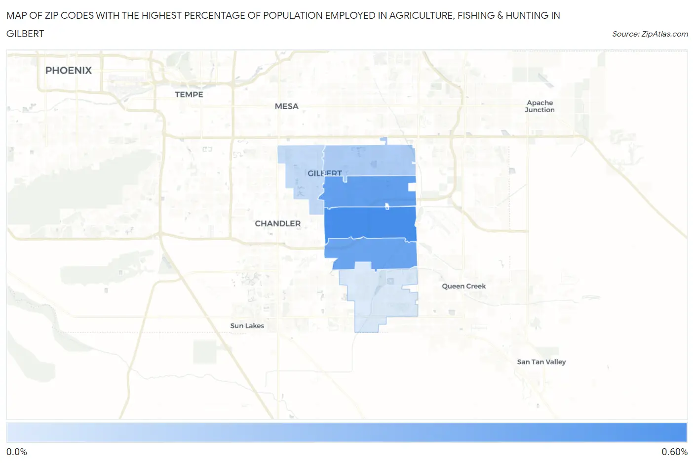 Zip Codes with the Highest Percentage of Population Employed in Agriculture, Fishing & Hunting in Gilbert Map