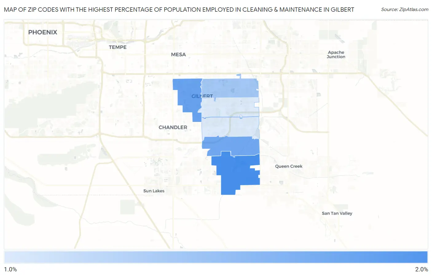Zip Codes with the Highest Percentage of Population Employed in Cleaning & Maintenance in Gilbert Map