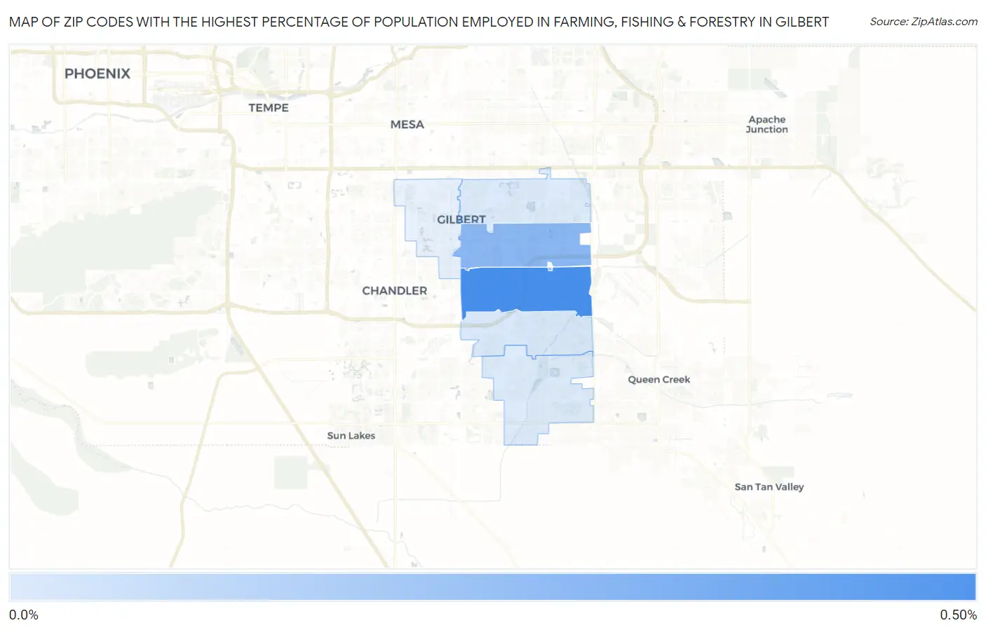 Zip Codes with the Highest Percentage of Population Employed in Farming, Fishing & Forestry in Gilbert Map