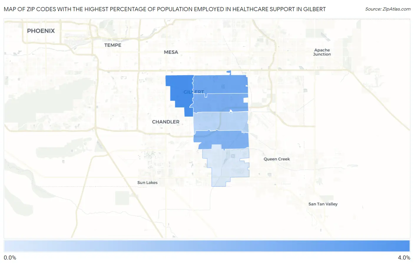 Zip Codes with the Highest Percentage of Population Employed in Healthcare Support in Gilbert Map