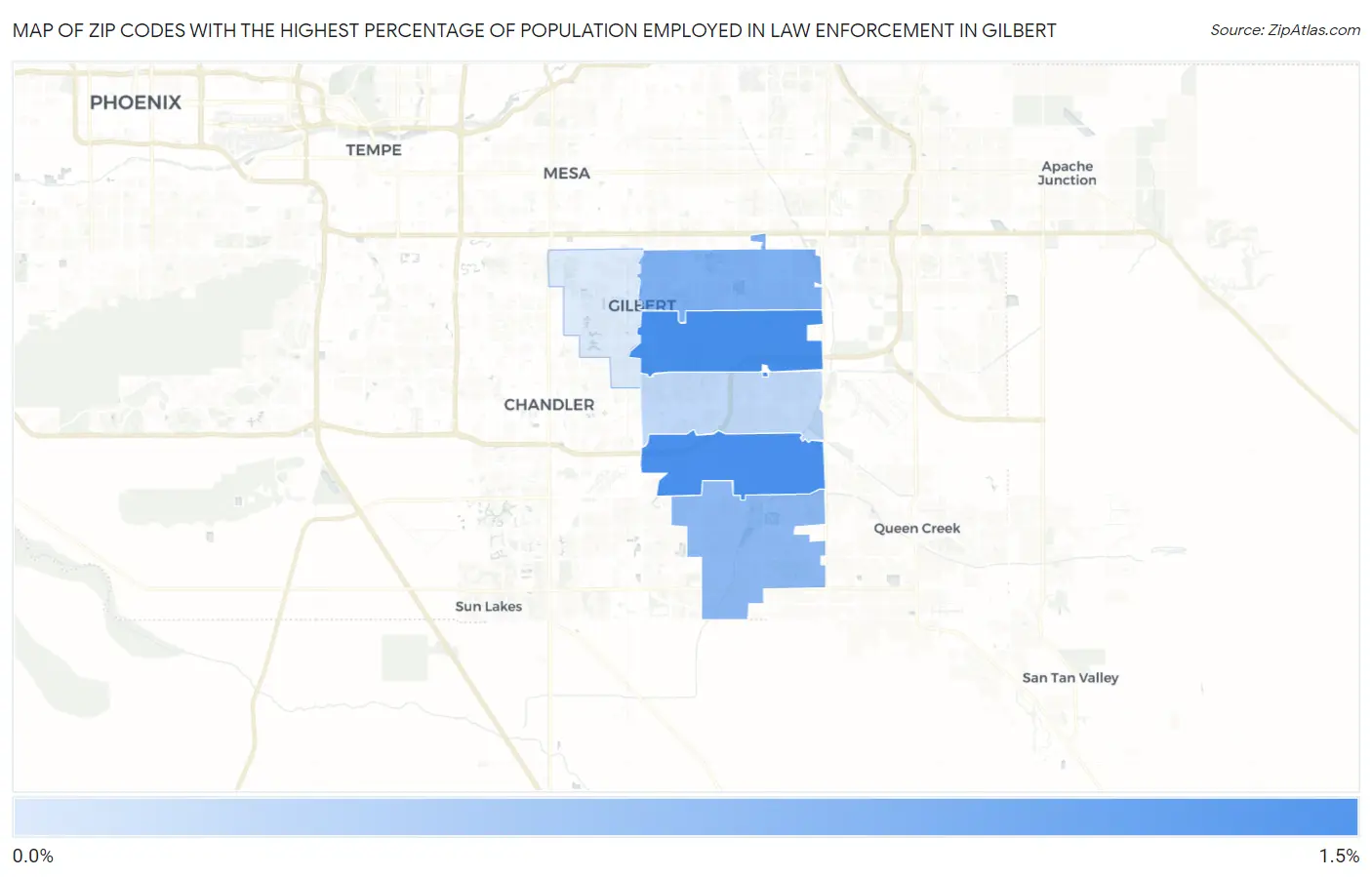 Zip Codes with the Highest Percentage of Population Employed in Law Enforcement in Gilbert Map