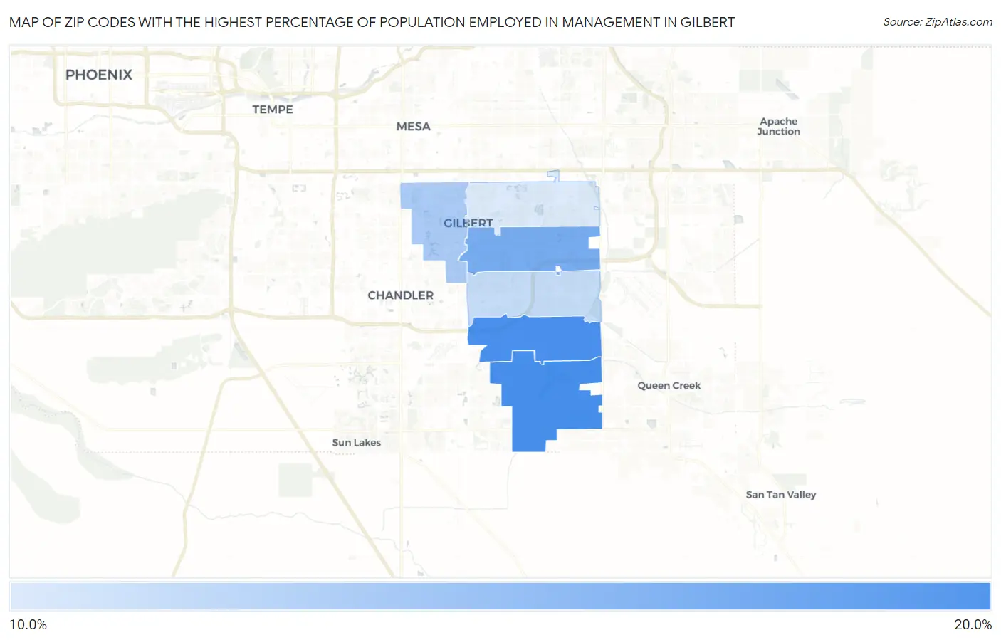 Zip Codes with the Highest Percentage of Population Employed in Management in Gilbert Map