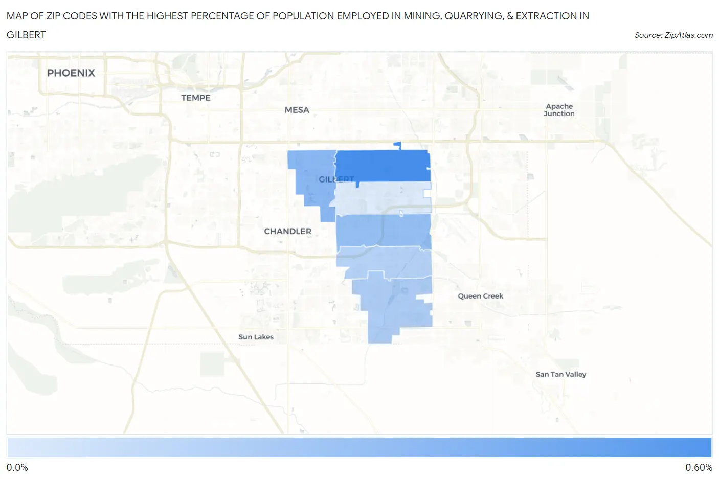 Zip Codes with the Highest Percentage of Population Employed in Mining, Quarrying, & Extraction in Gilbert Map