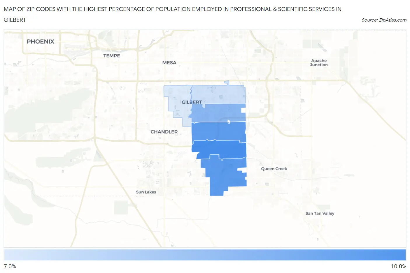 Zip Codes with the Highest Percentage of Population Employed in Professional & Scientific Services in Gilbert Map