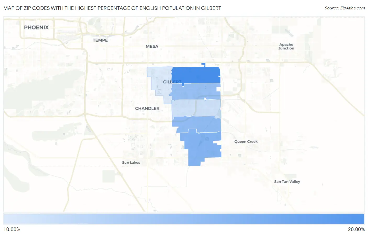 Zip Codes with the Highest Percentage of English Population in Gilbert Map