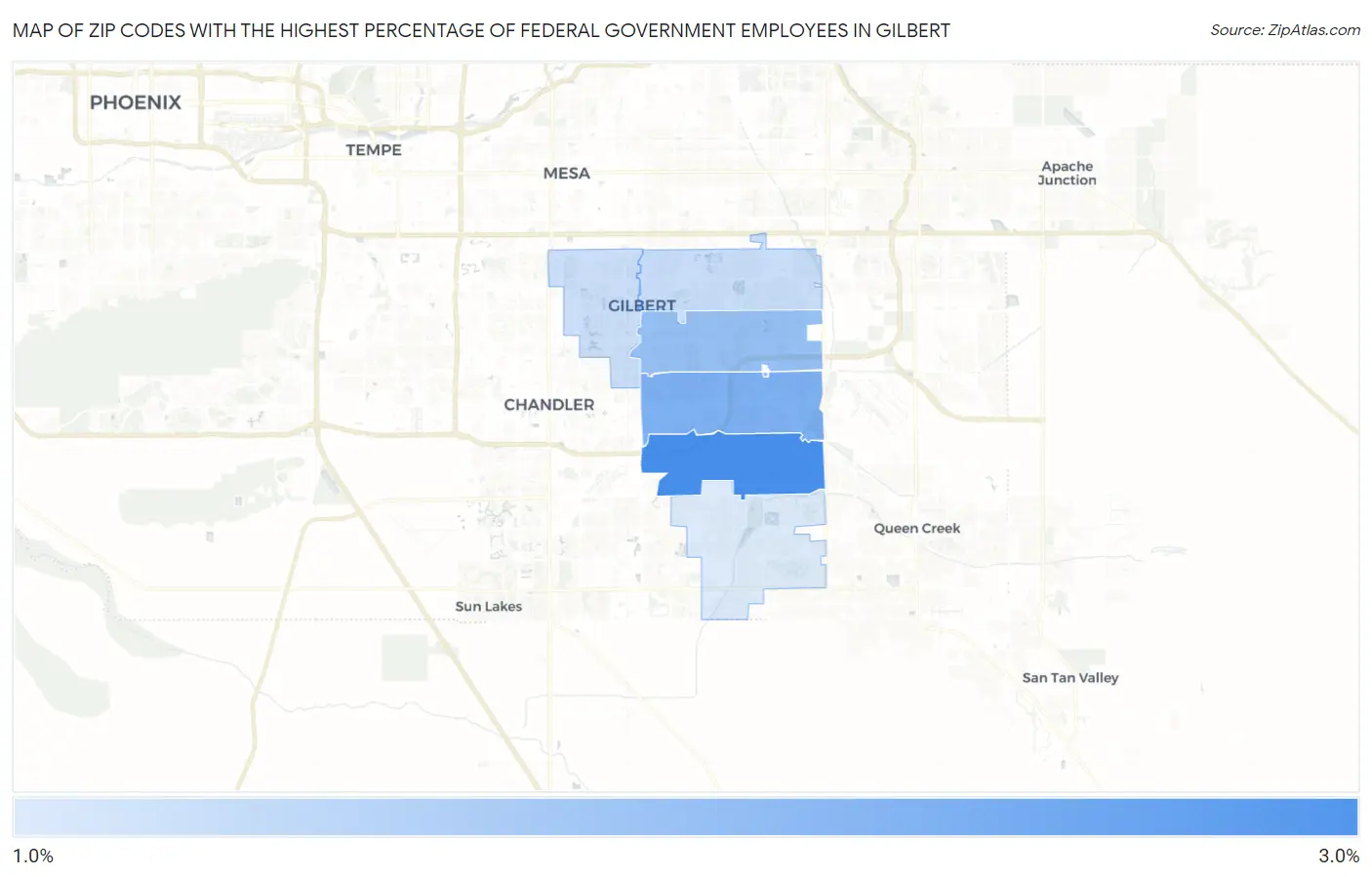 Zip Codes with the Highest Percentage of Federal Government Employees in Gilbert Map