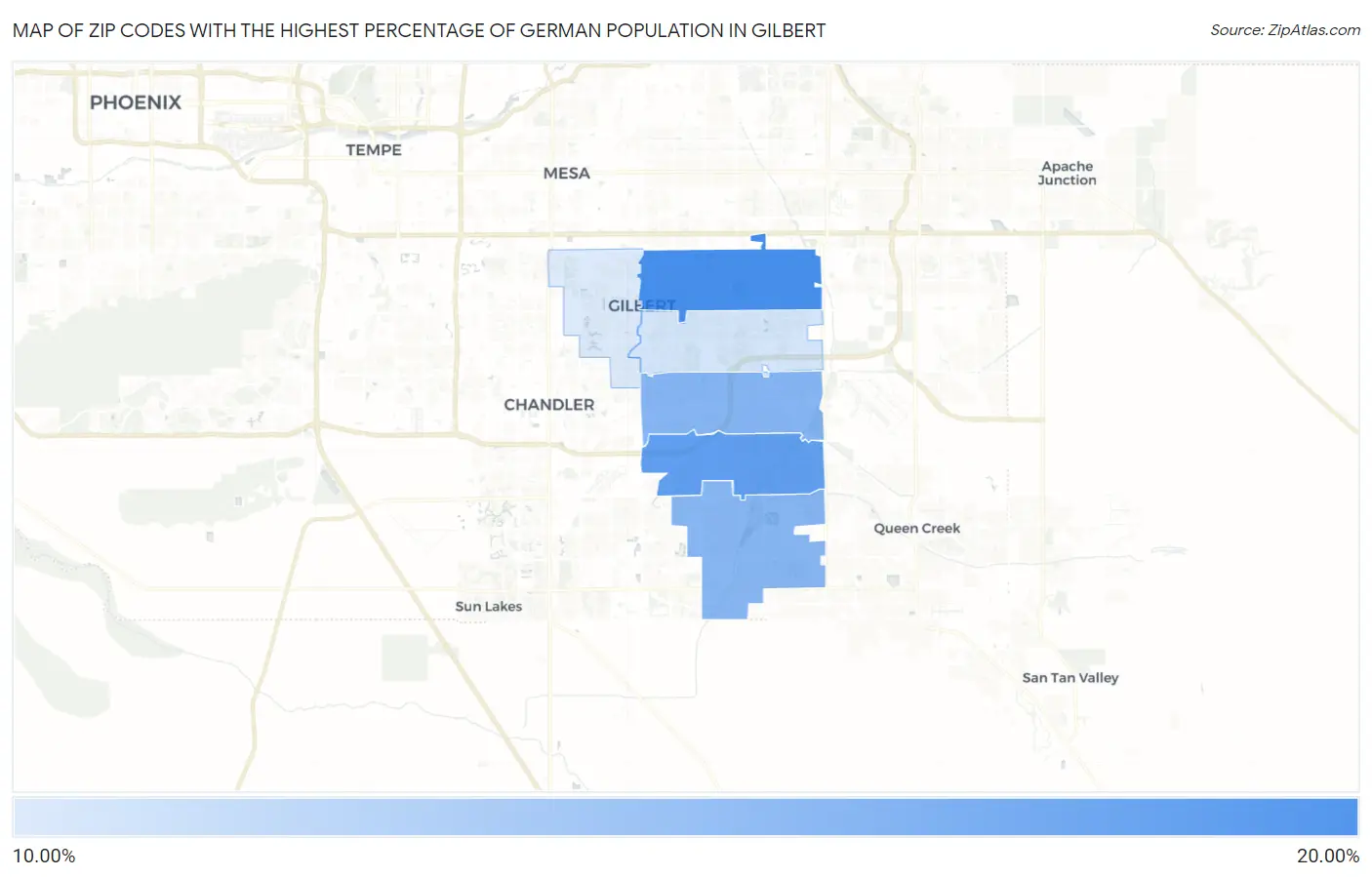 Zip Codes with the Highest Percentage of German Population in Gilbert Map