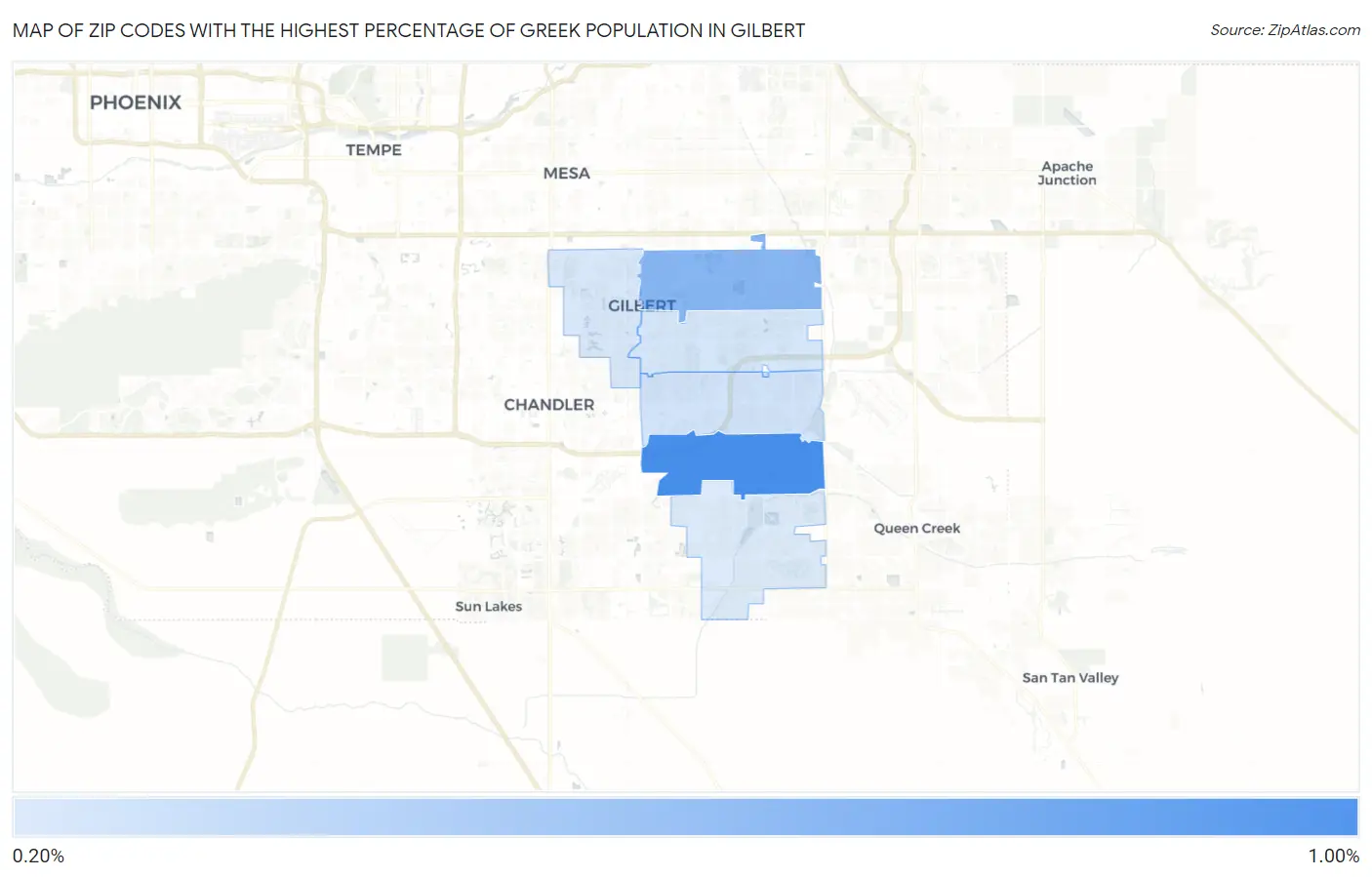 Zip Codes with the Highest Percentage of Greek Population in Gilbert Map