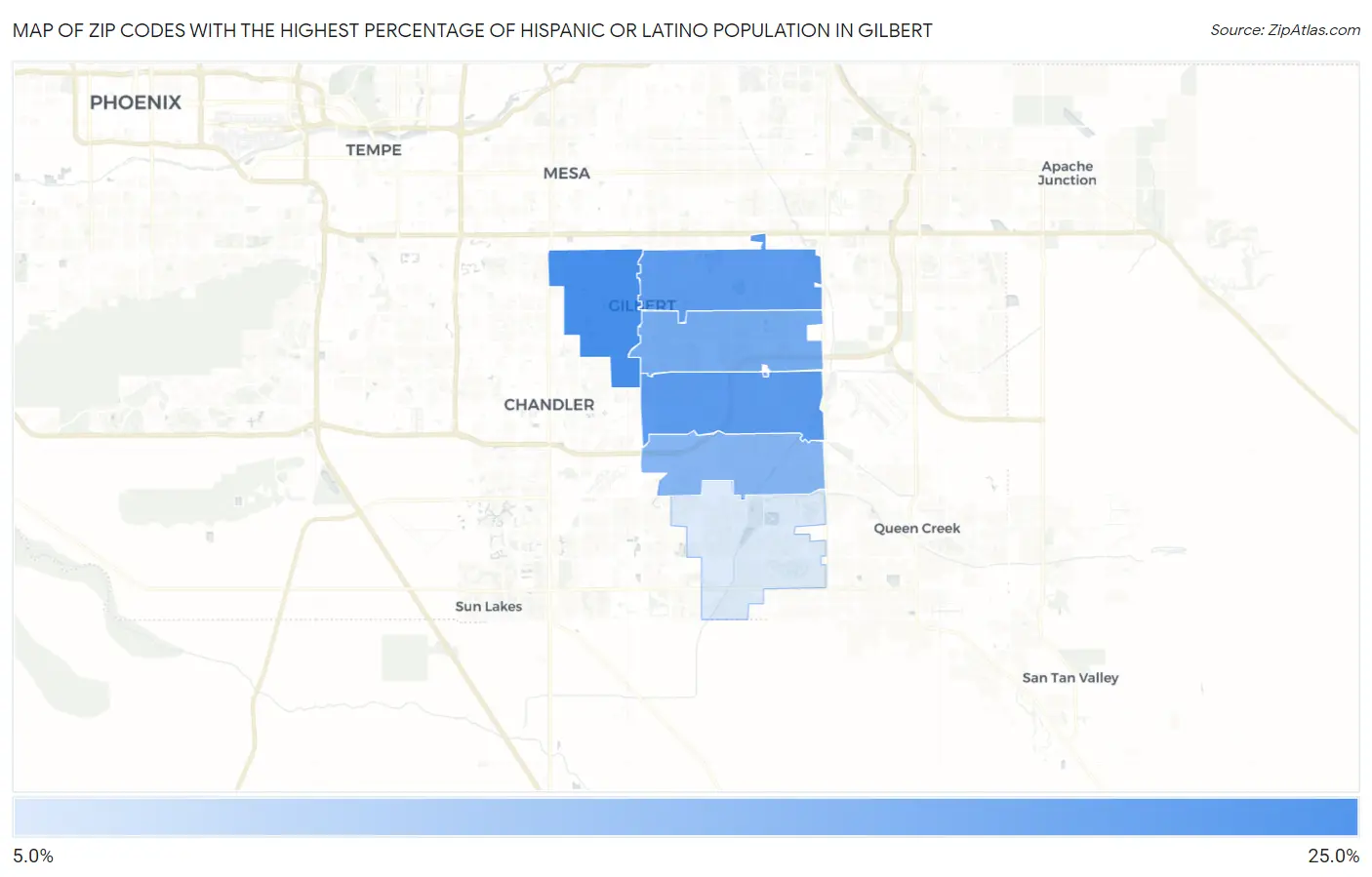 Zip Codes with the Highest Percentage of Hispanic or Latino Population in Gilbert Map