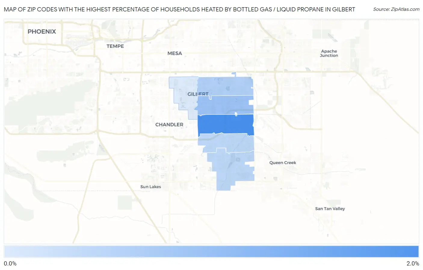 Zip Codes with the Highest Percentage of Households Heated by Bottled Gas / Liquid Propane in Gilbert Map