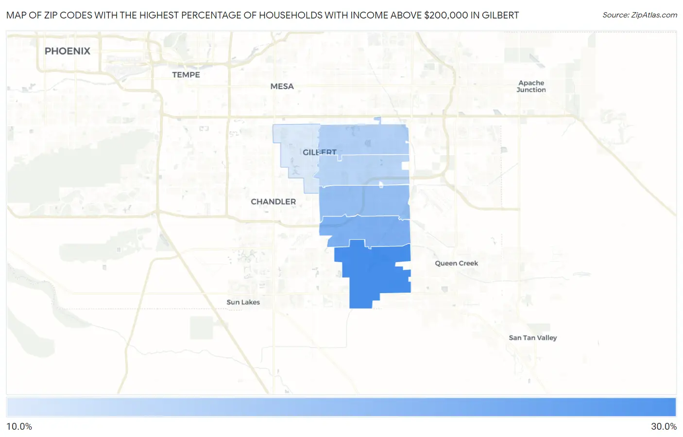 Zip Codes with the Highest Percentage of Households with Income Above $200,000 in Gilbert Map
