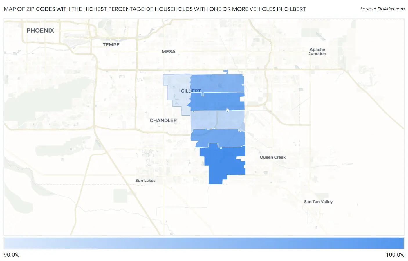 Zip Codes with the Highest Percentage of Households With One or more Vehicles in Gilbert Map