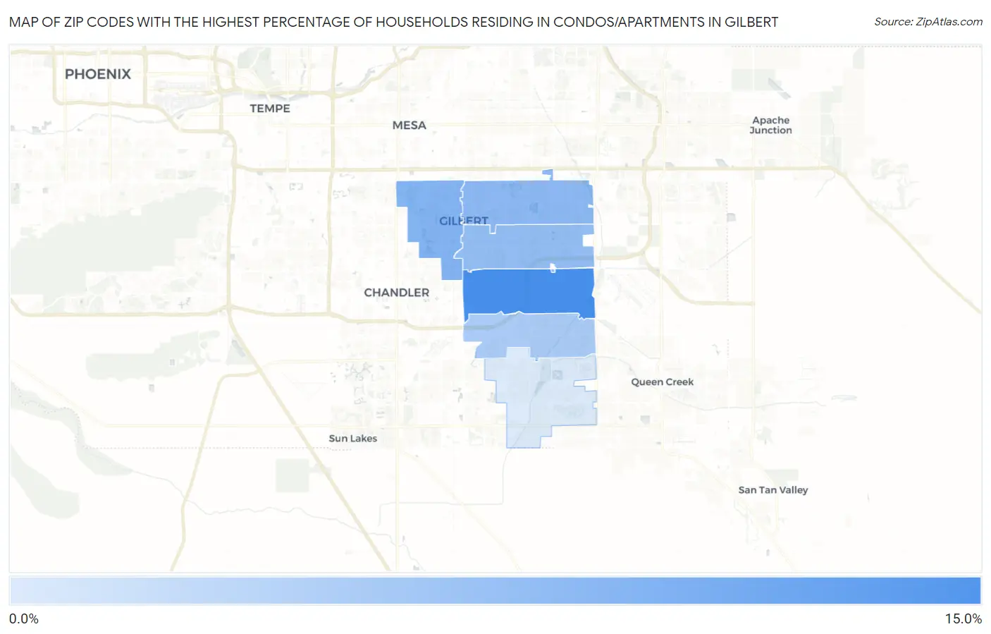 Zip Codes with the Highest Percentage of Households Residing in Condos/Apartments in Gilbert Map