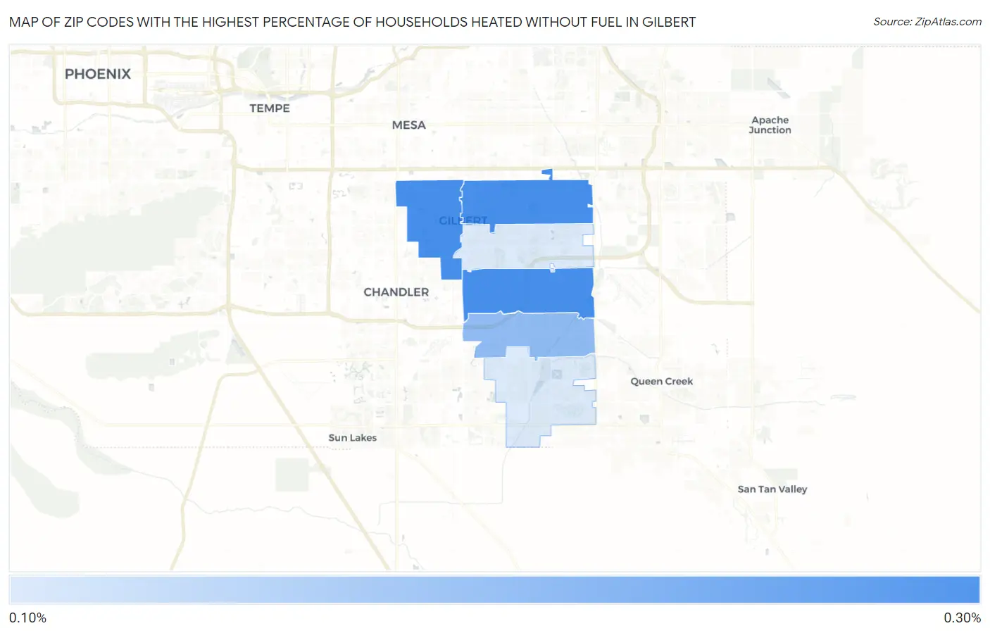 Zip Codes with the Highest Percentage of Households Heated without Fuel in Gilbert Map