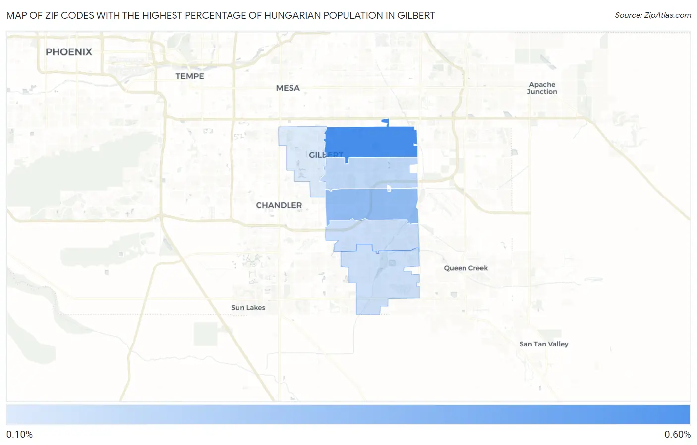 Zip Codes with the Highest Percentage of Hungarian Population in Gilbert Map