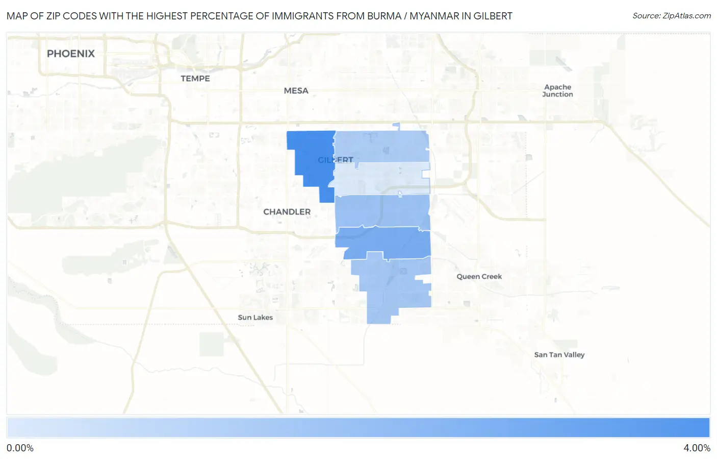 Zip Codes with the Highest Percentage of Immigrants from Burma / Myanmar in Gilbert Map