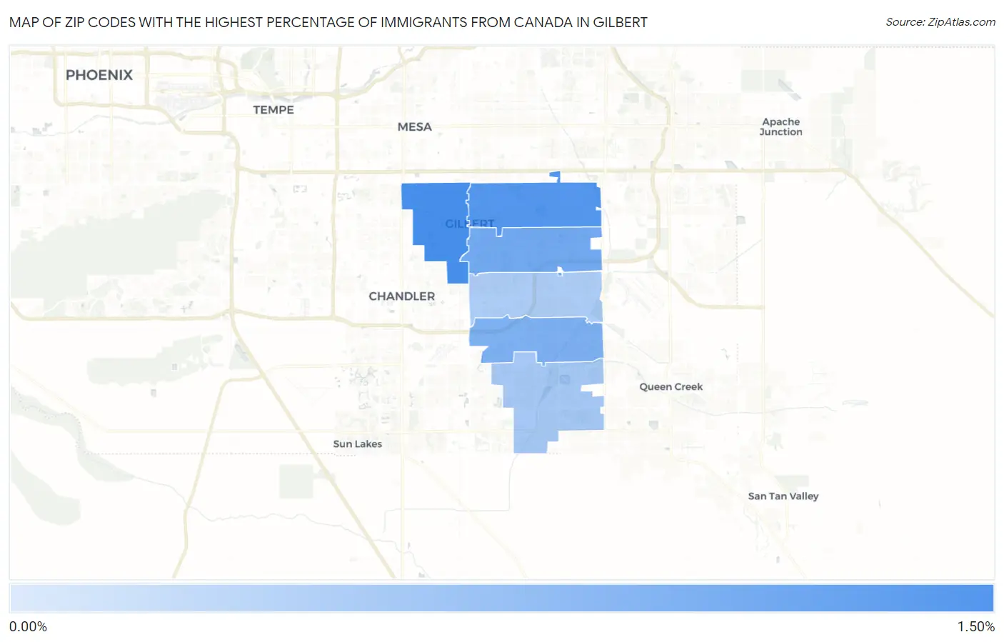 Zip Codes with the Highest Percentage of Immigrants from Canada in Gilbert Map