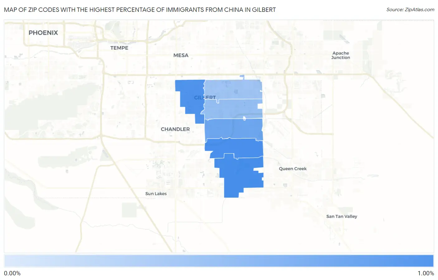 Zip Codes with the Highest Percentage of Immigrants from China in Gilbert Map