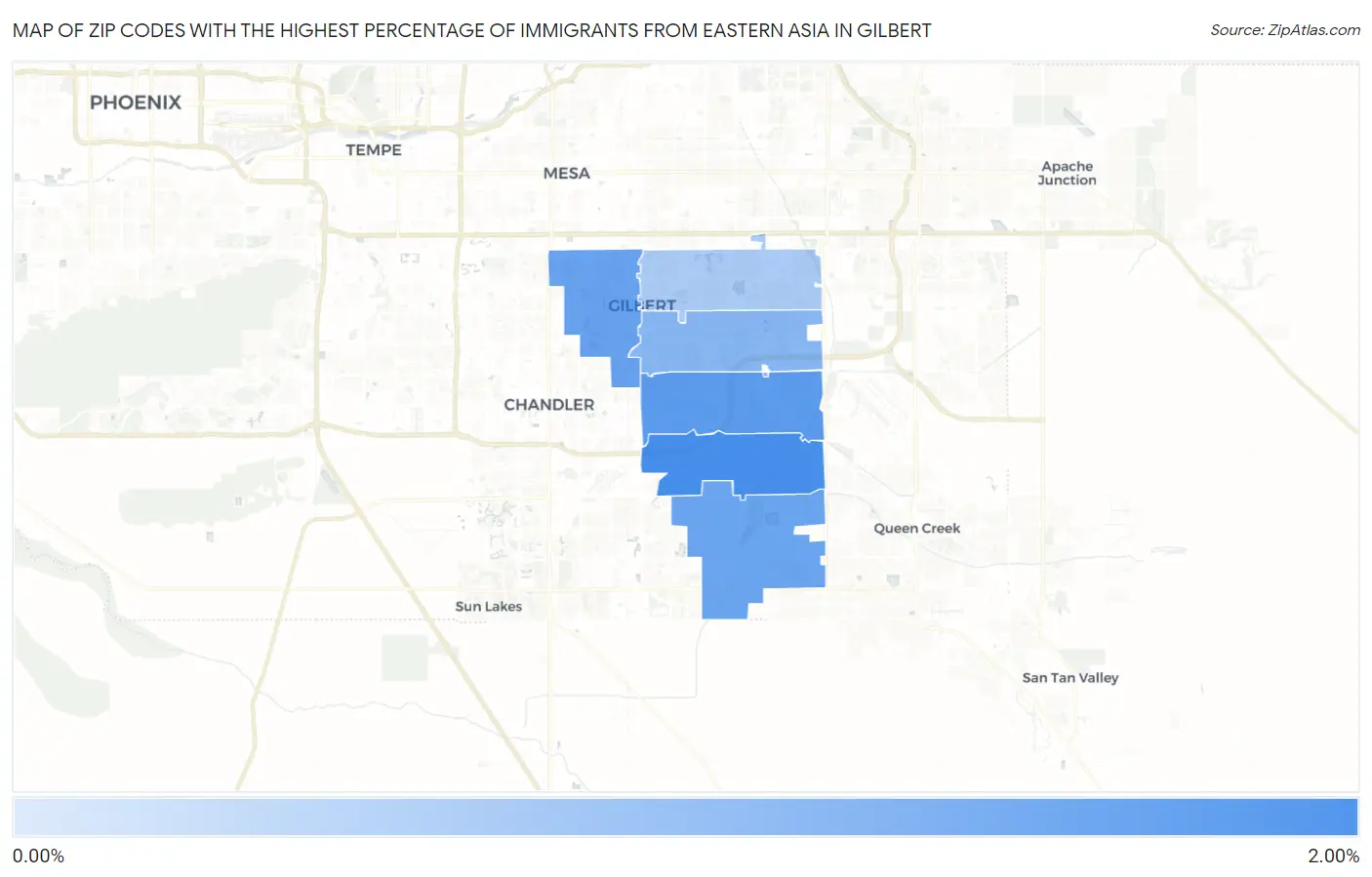 Zip Codes with the Highest Percentage of Immigrants from Eastern Asia in Gilbert Map