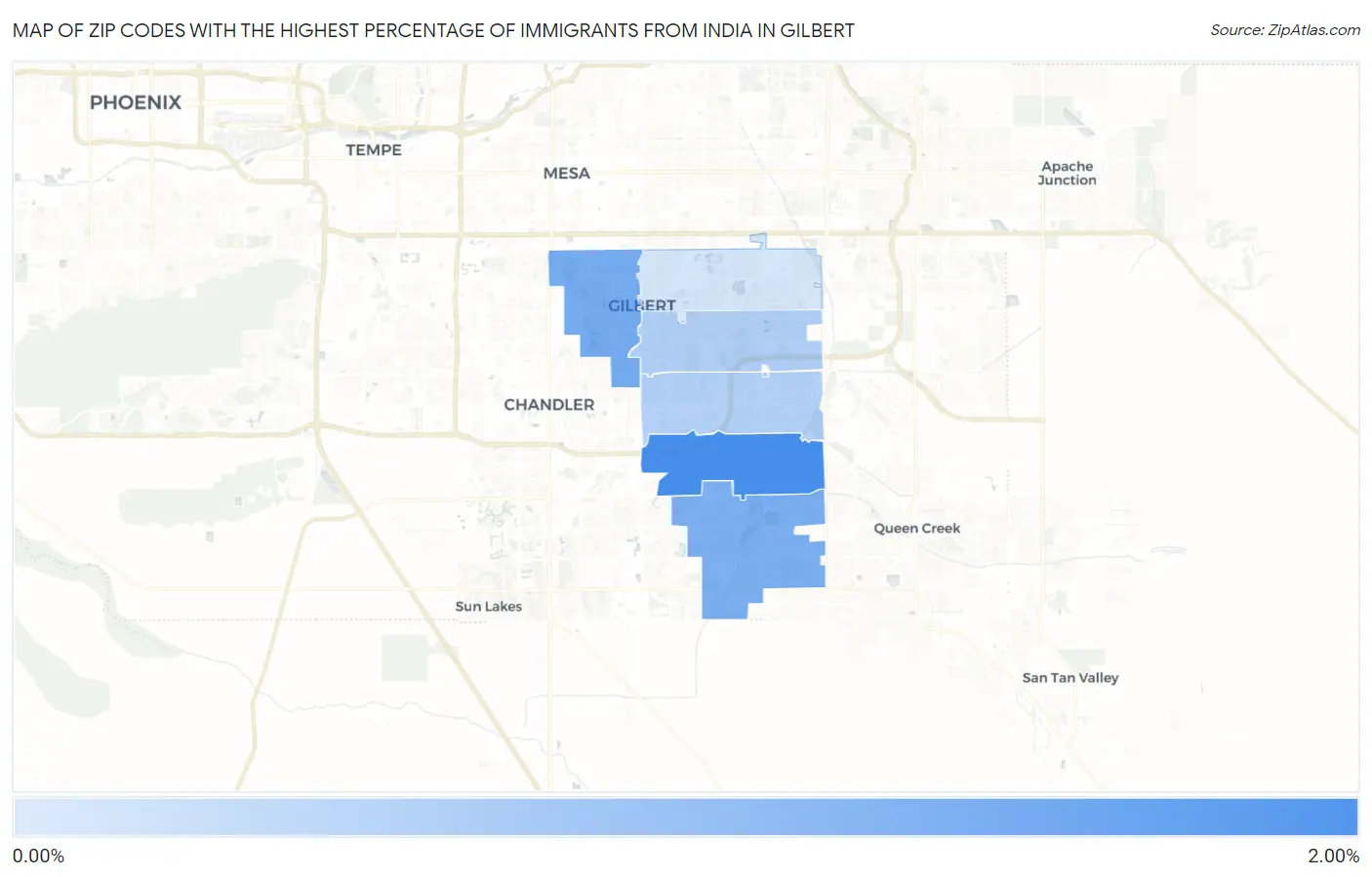 Zip Codes with the Highest Percentage of Immigrants from India in Gilbert Map