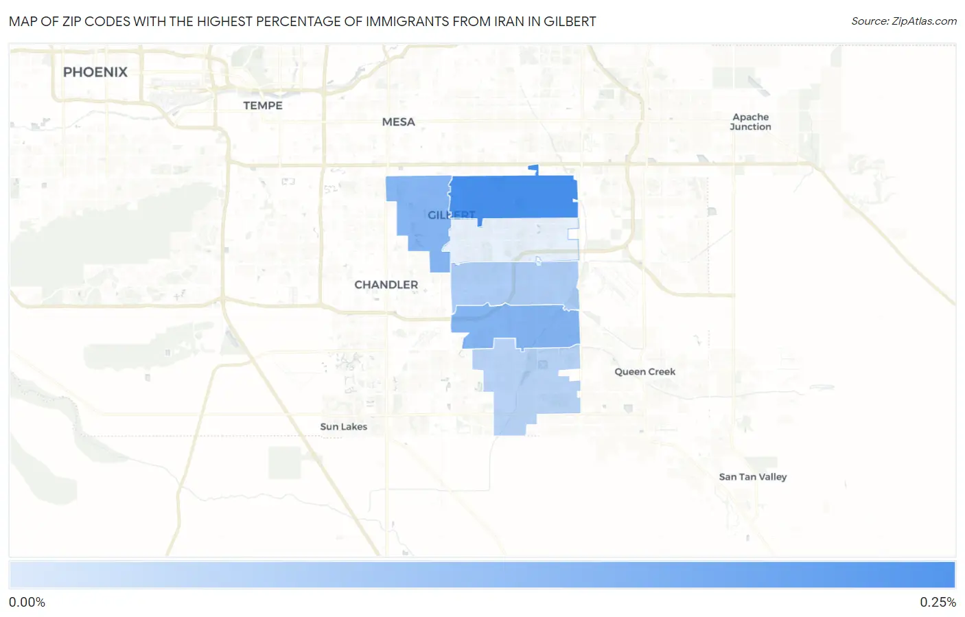 Zip Codes with the Highest Percentage of Immigrants from Iran in Gilbert Map