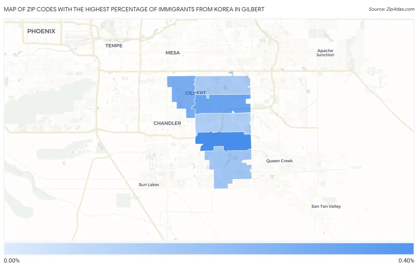 Zip Codes with the Highest Percentage of Immigrants from Korea in Gilbert Map