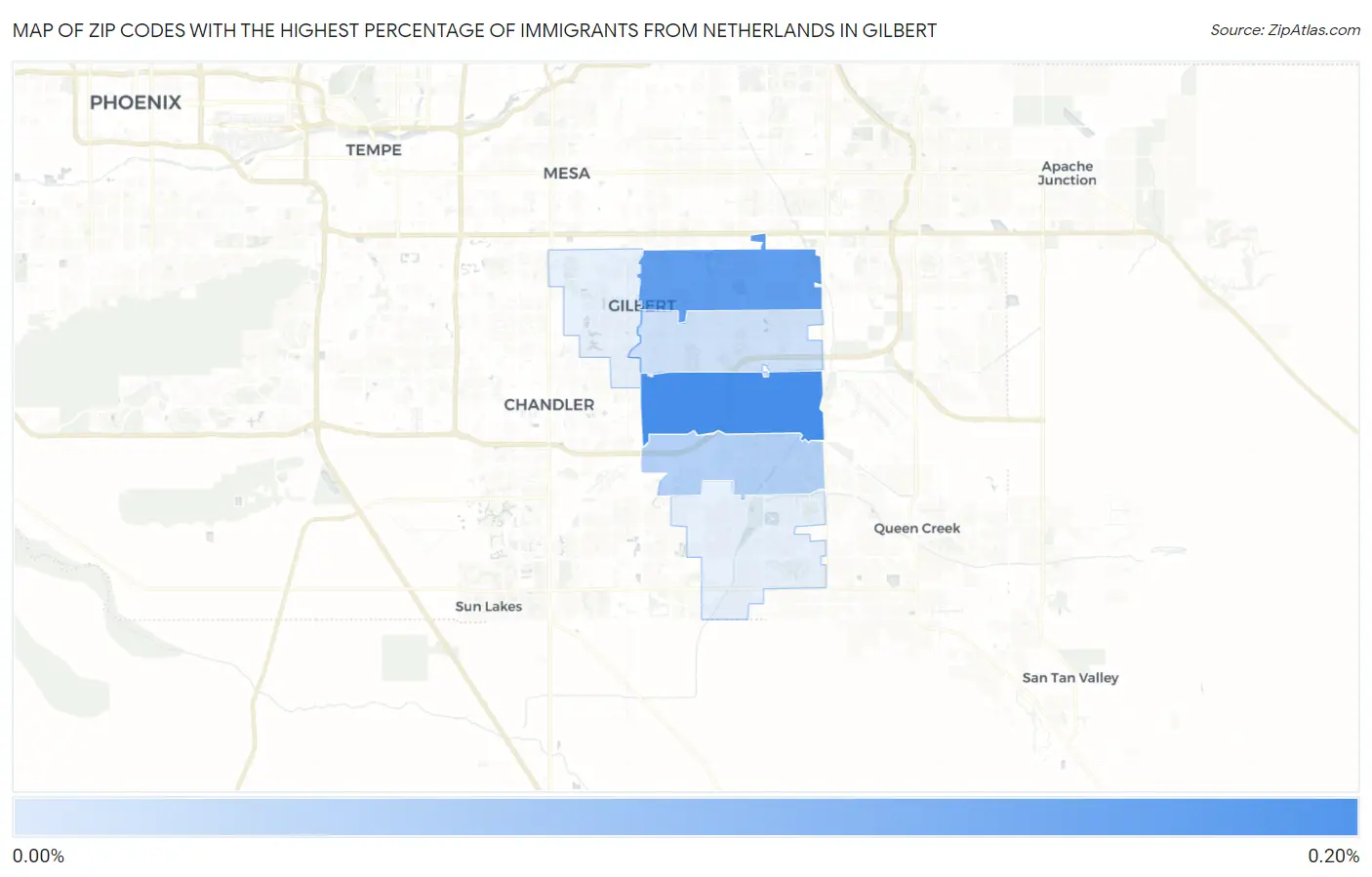Zip Codes with the Highest Percentage of Immigrants from Netherlands in Gilbert Map