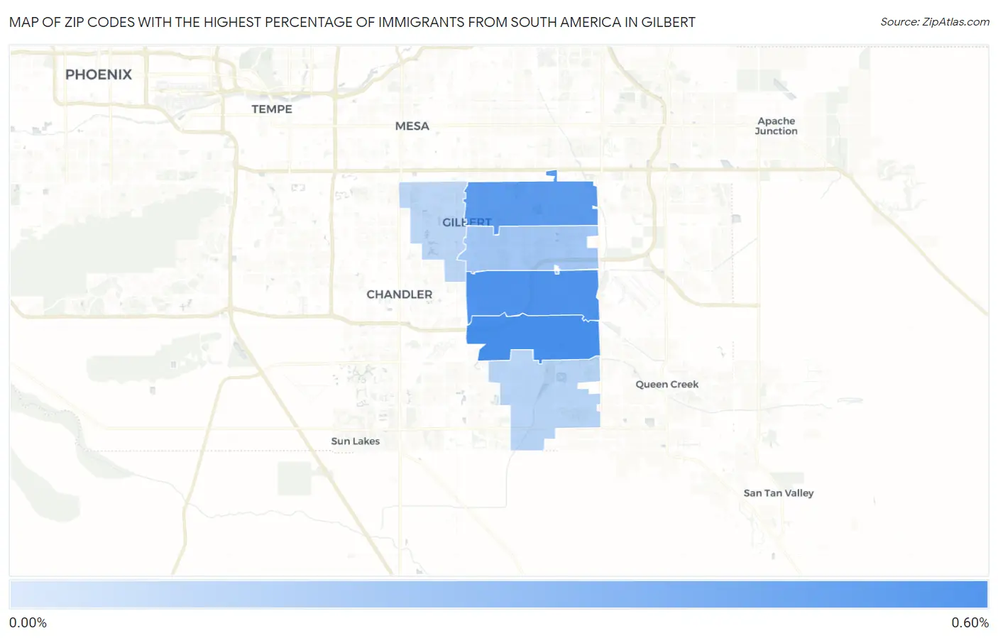 Zip Codes with the Highest Percentage of Immigrants from South America in Gilbert Map