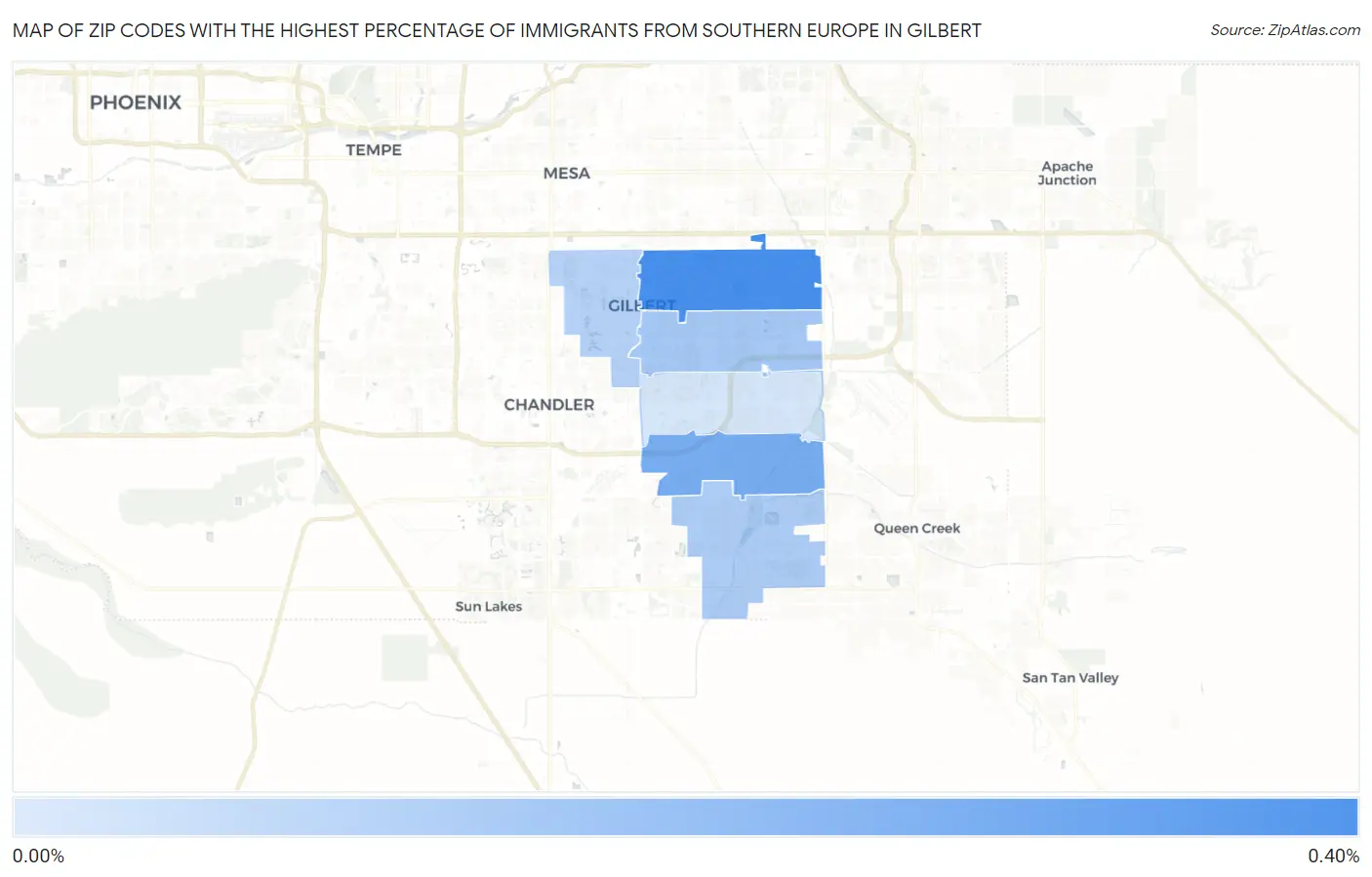 Zip Codes with the Highest Percentage of Immigrants from Southern Europe in Gilbert Map