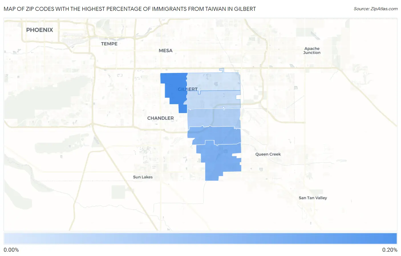 Zip Codes with the Highest Percentage of Immigrants from Taiwan in Gilbert Map