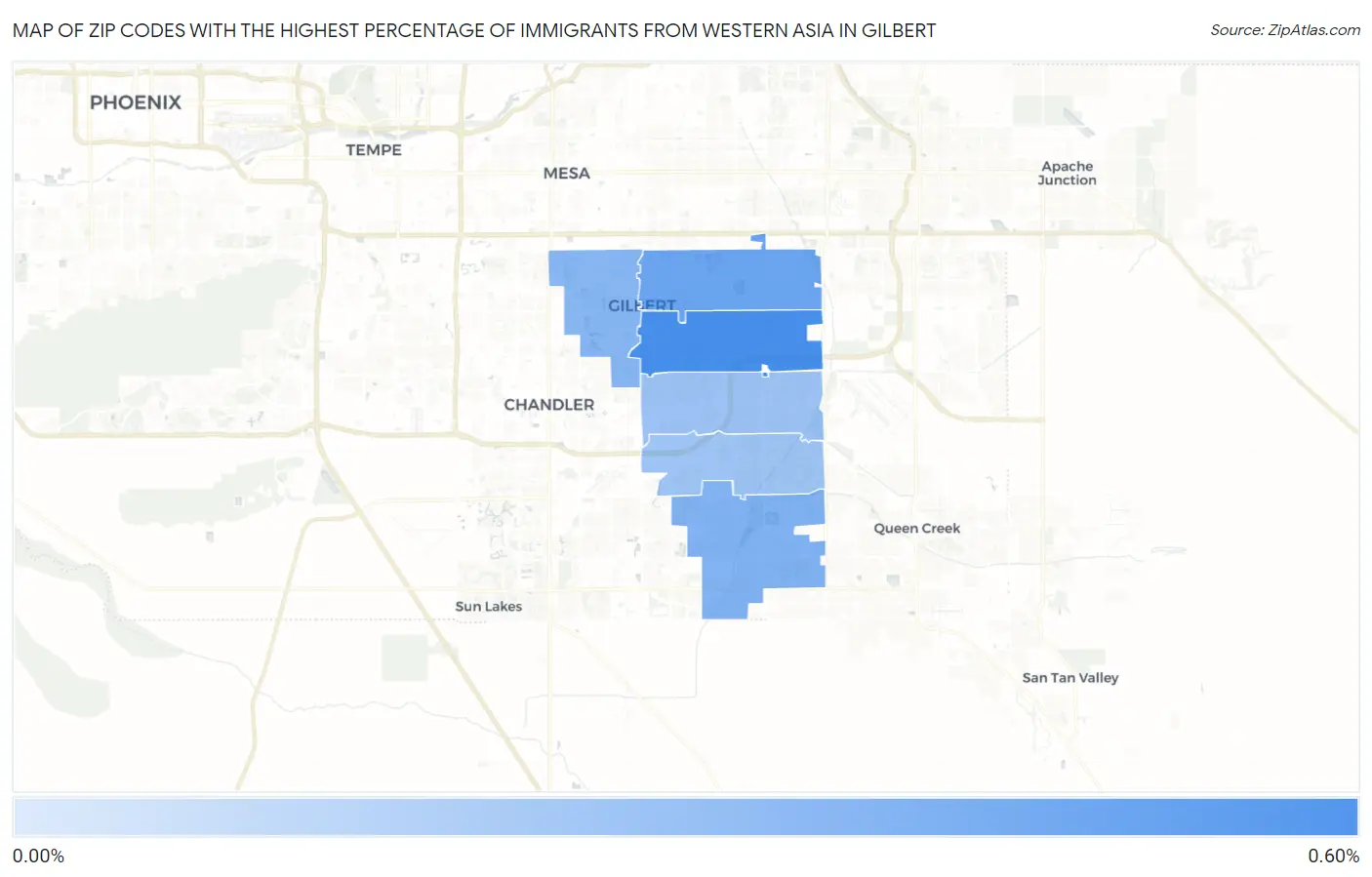 Zip Codes with the Highest Percentage of Immigrants from Western Asia in Gilbert Map