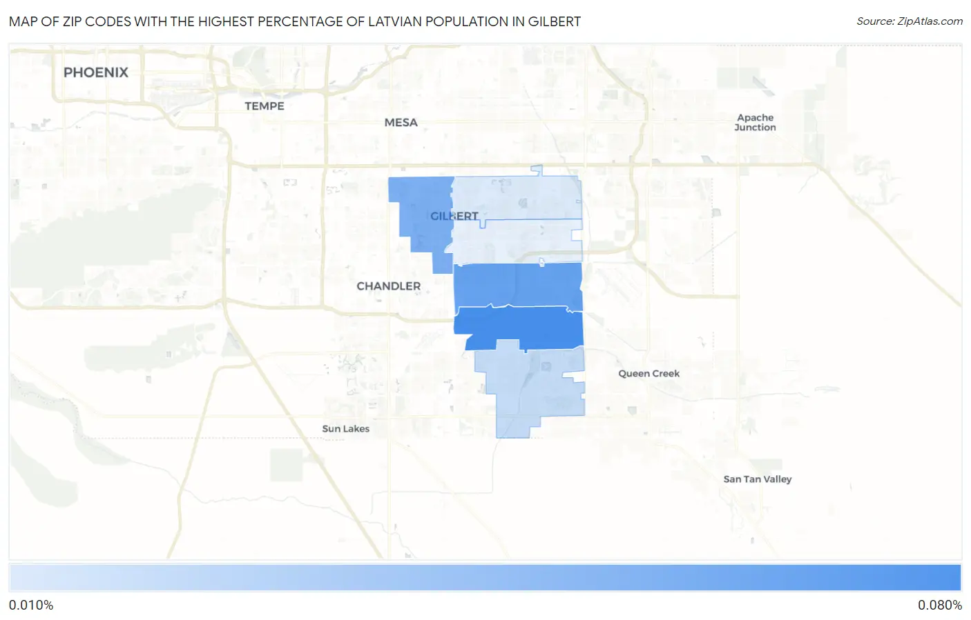 Zip Codes with the Highest Percentage of Latvian Population in Gilbert Map
