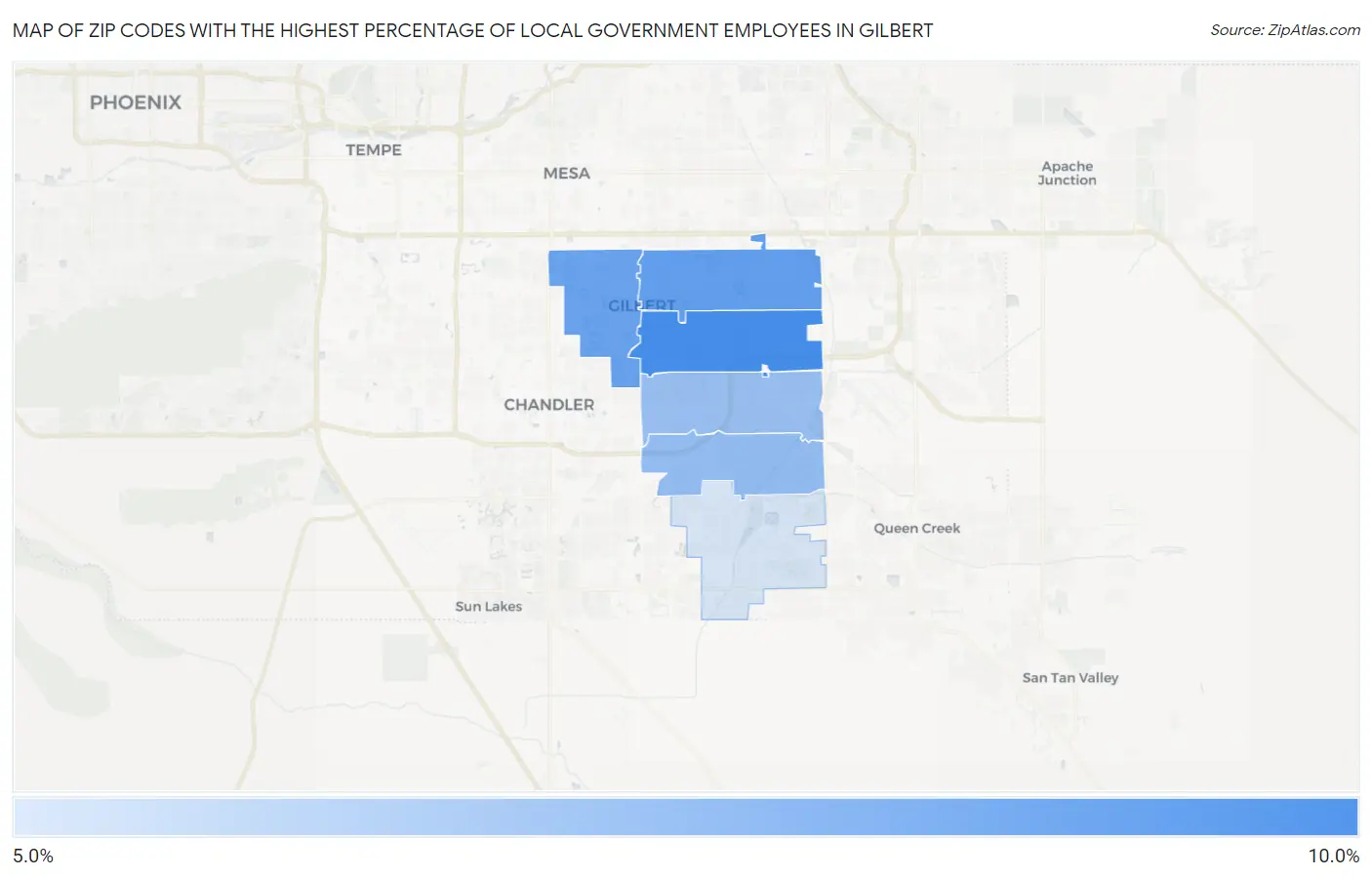Zip Codes with the Highest Percentage of Local Government Employees in Gilbert Map