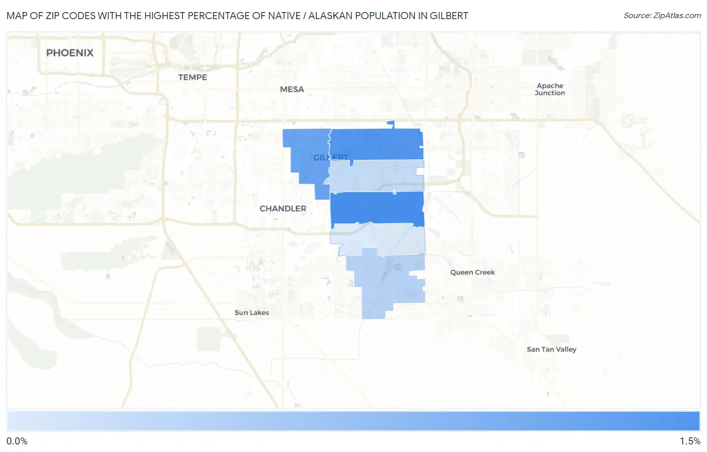 Zip Codes with the Highest Percentage of Native / Alaskan Population in Gilbert Map