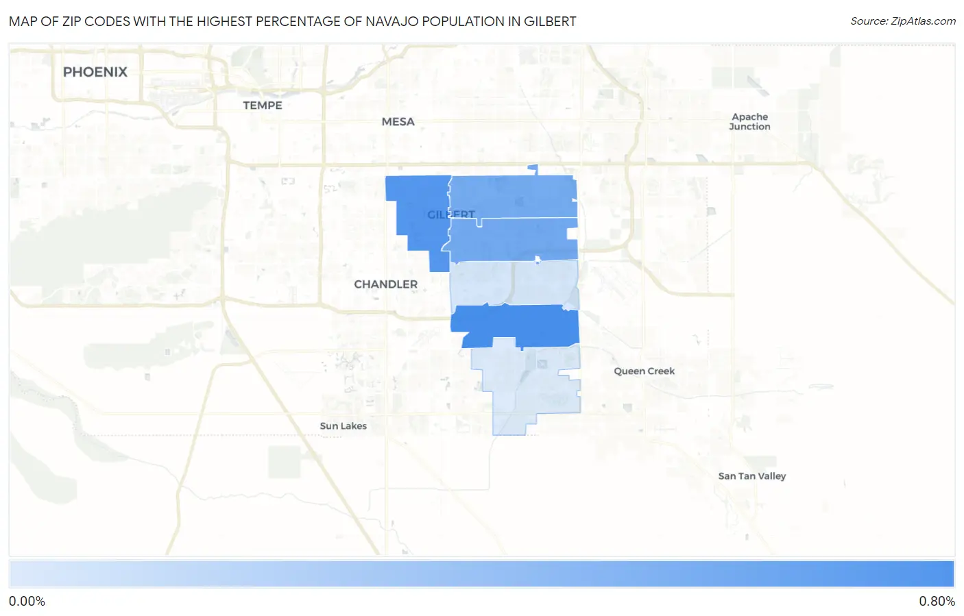 Zip Codes with the Highest Percentage of Navajo Population in Gilbert Map