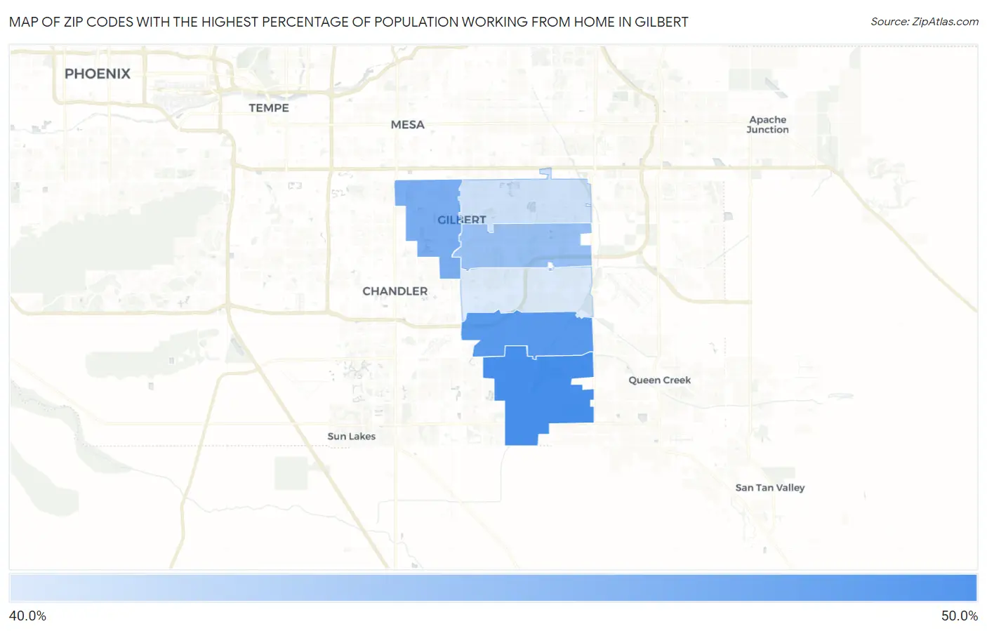 Zip Codes with the Highest Percentage of Population Working from Home in Gilbert Map