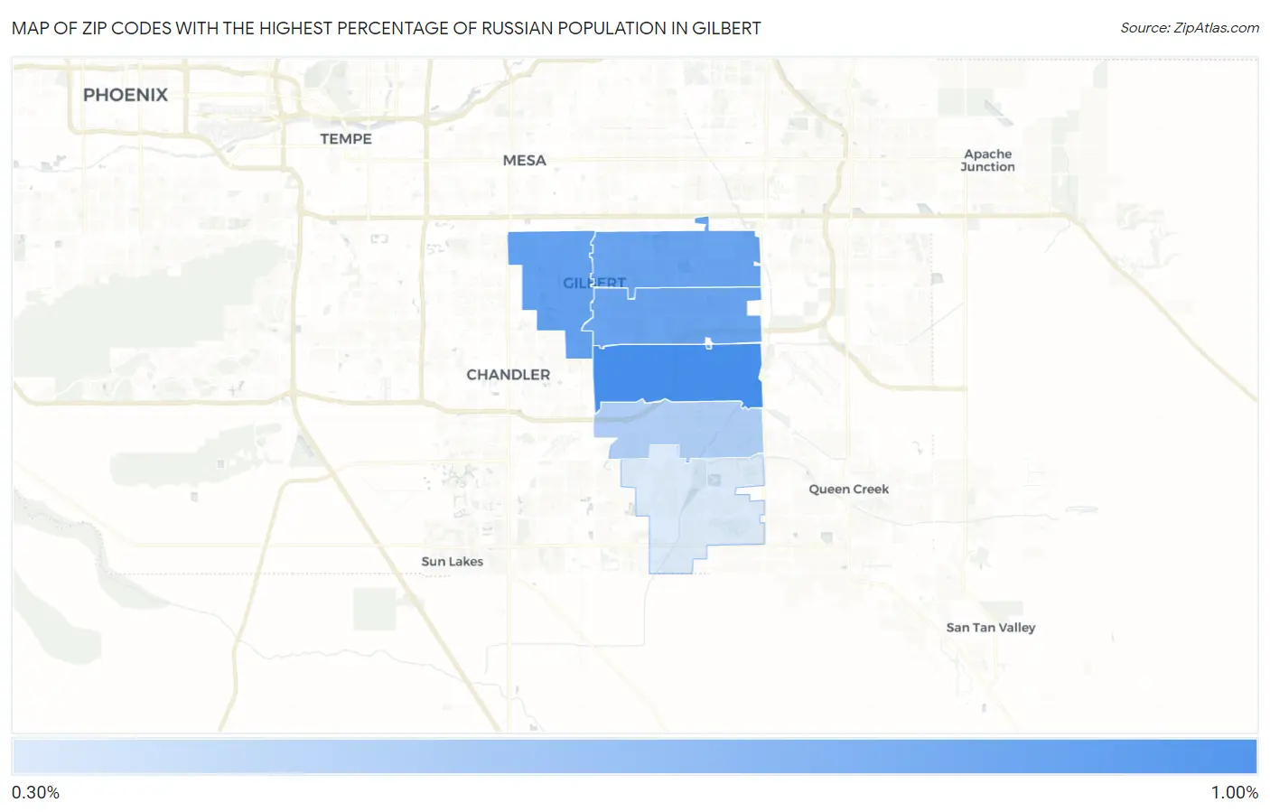Zip Codes with the Highest Percentage of Russian Population in Gilbert Map