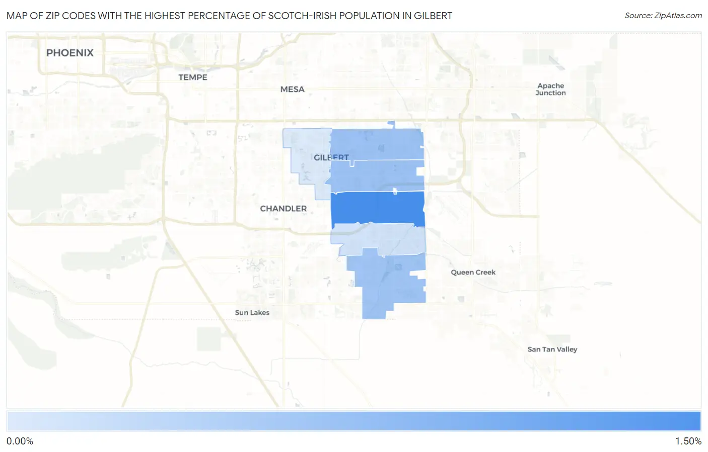 Zip Codes with the Highest Percentage of Scotch-Irish Population in Gilbert Map