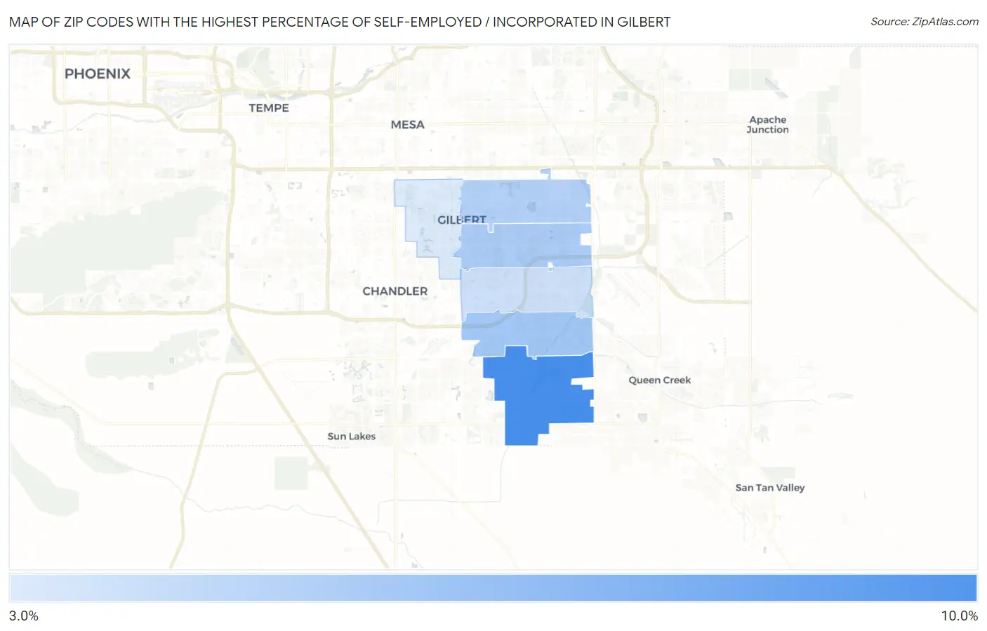 Zip Codes with the Highest Percentage of Self-Employed / Incorporated in Gilbert Map