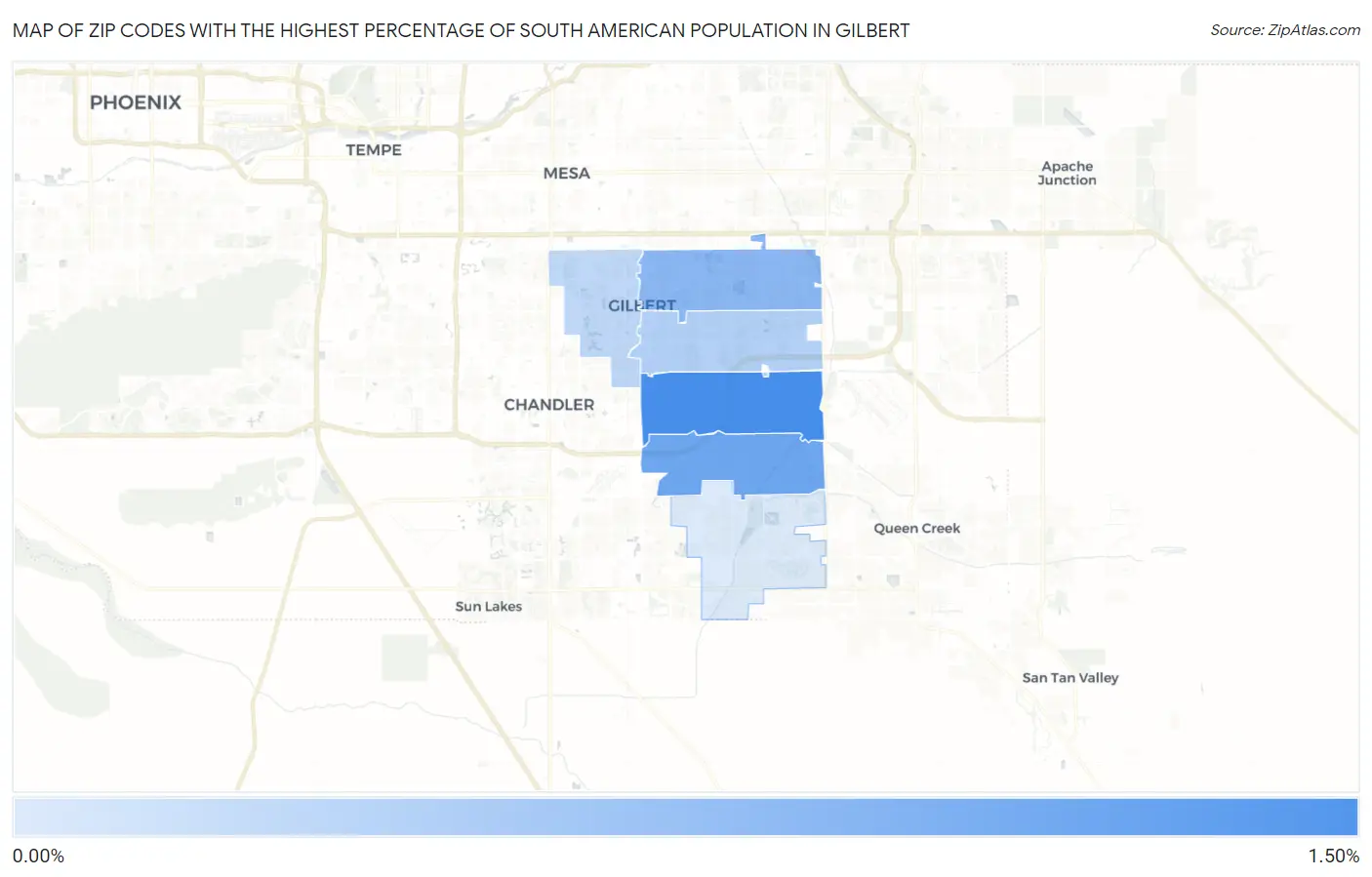 Zip Codes with the Highest Percentage of South American Population in Gilbert Map