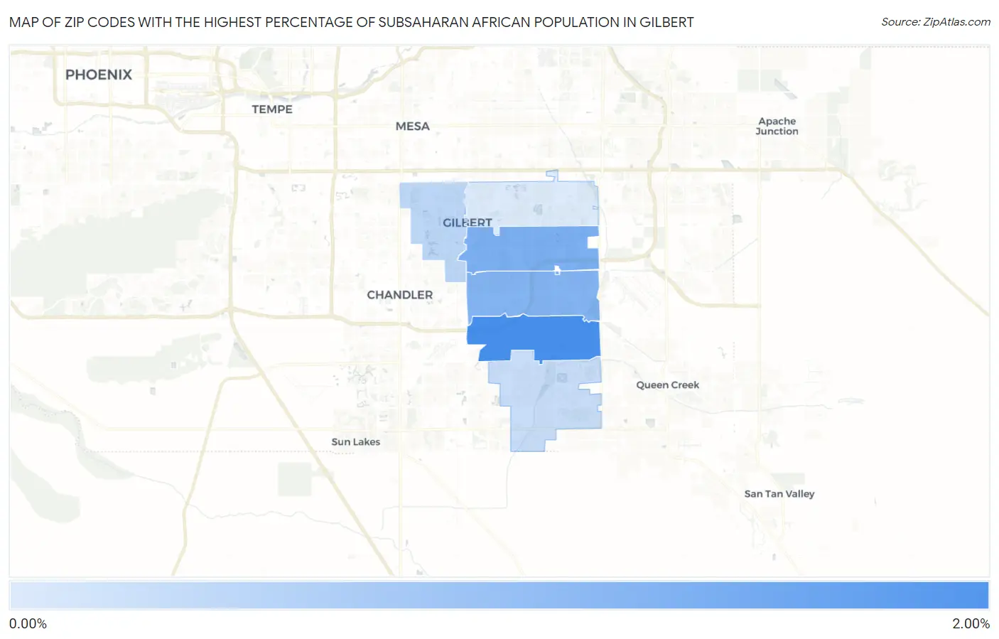 Zip Codes with the Highest Percentage of Subsaharan African Population in Gilbert Map