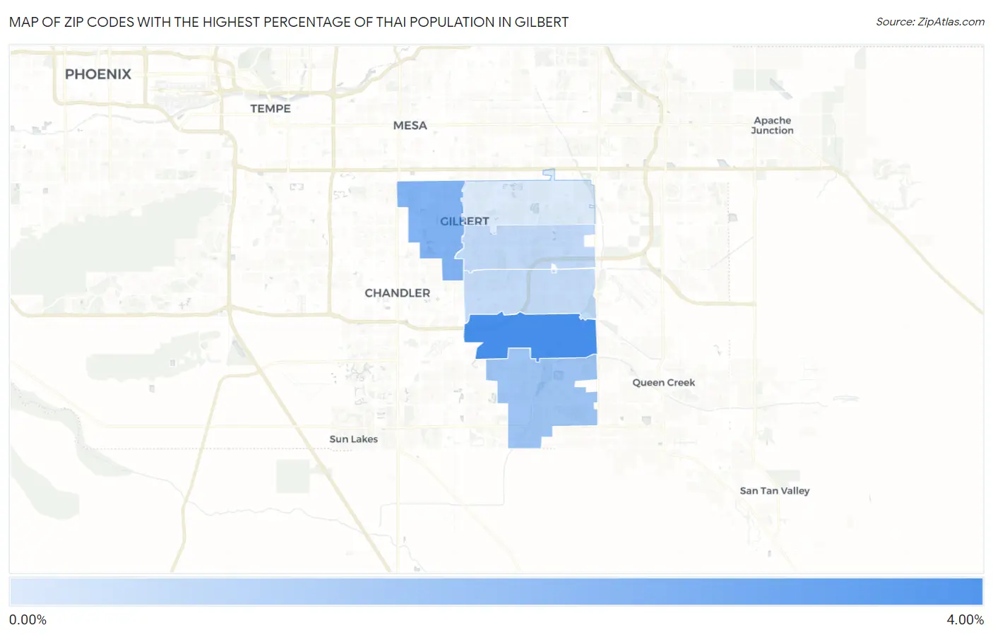 Zip Codes with the Highest Percentage of Thai Population in Gilbert Map